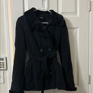 Elegant Black Double-Breasted Pea Coat